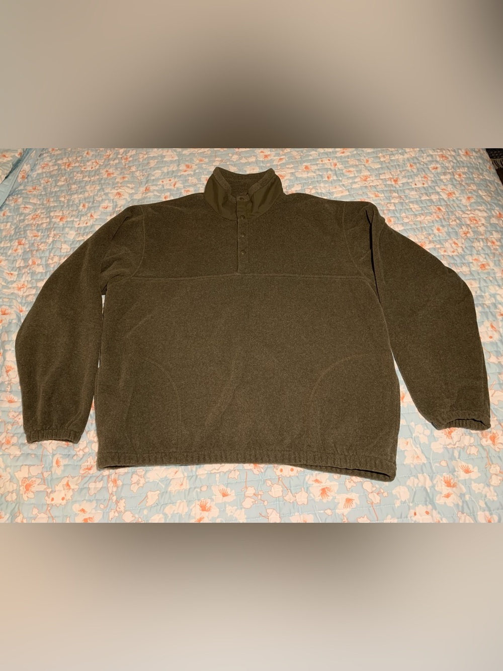 L.L. Bean Olive Green Snap Fleece Pullover